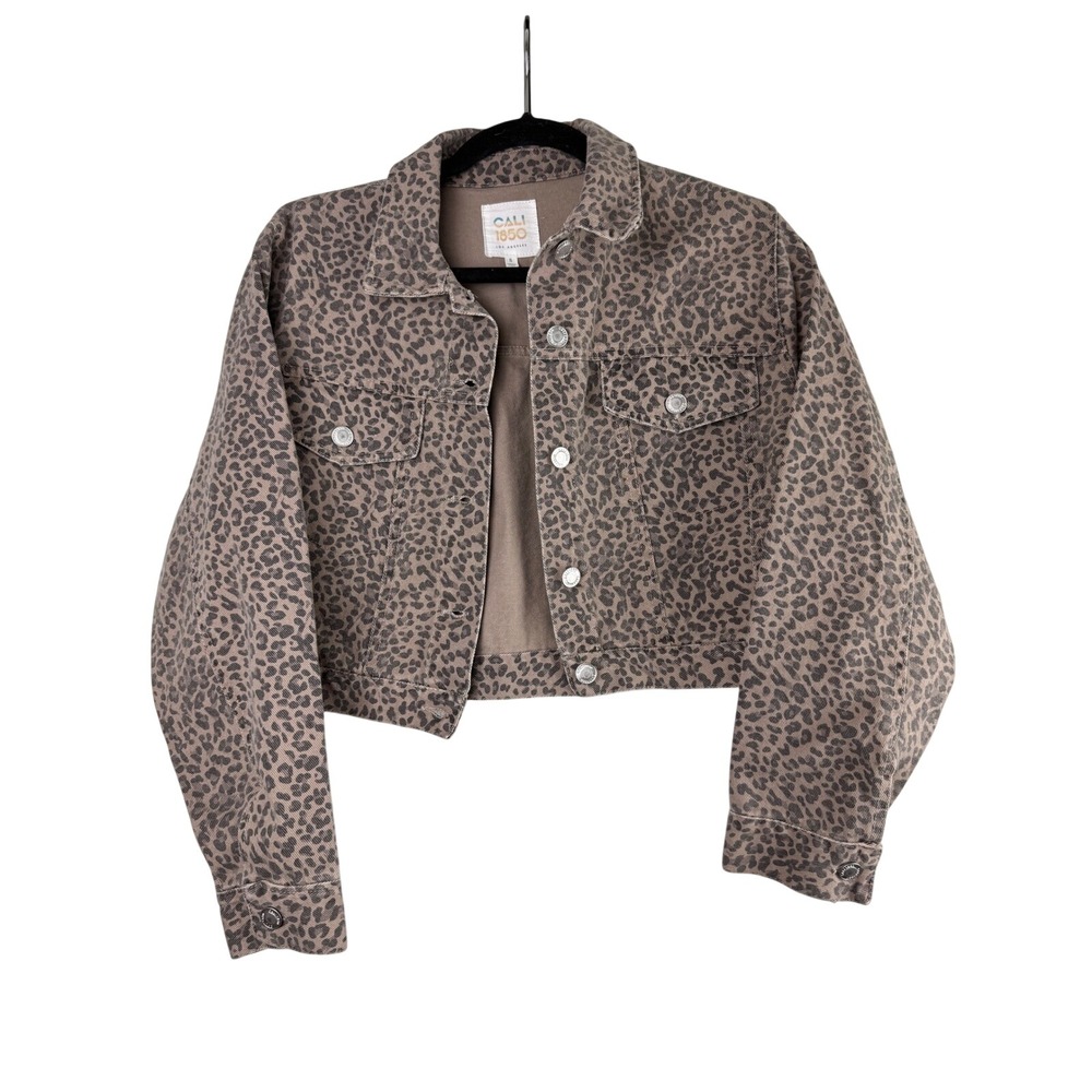 Cali 1850 Leopard Print Denim Jacket Cropped Brown Tan Whimsigoth NWT Small